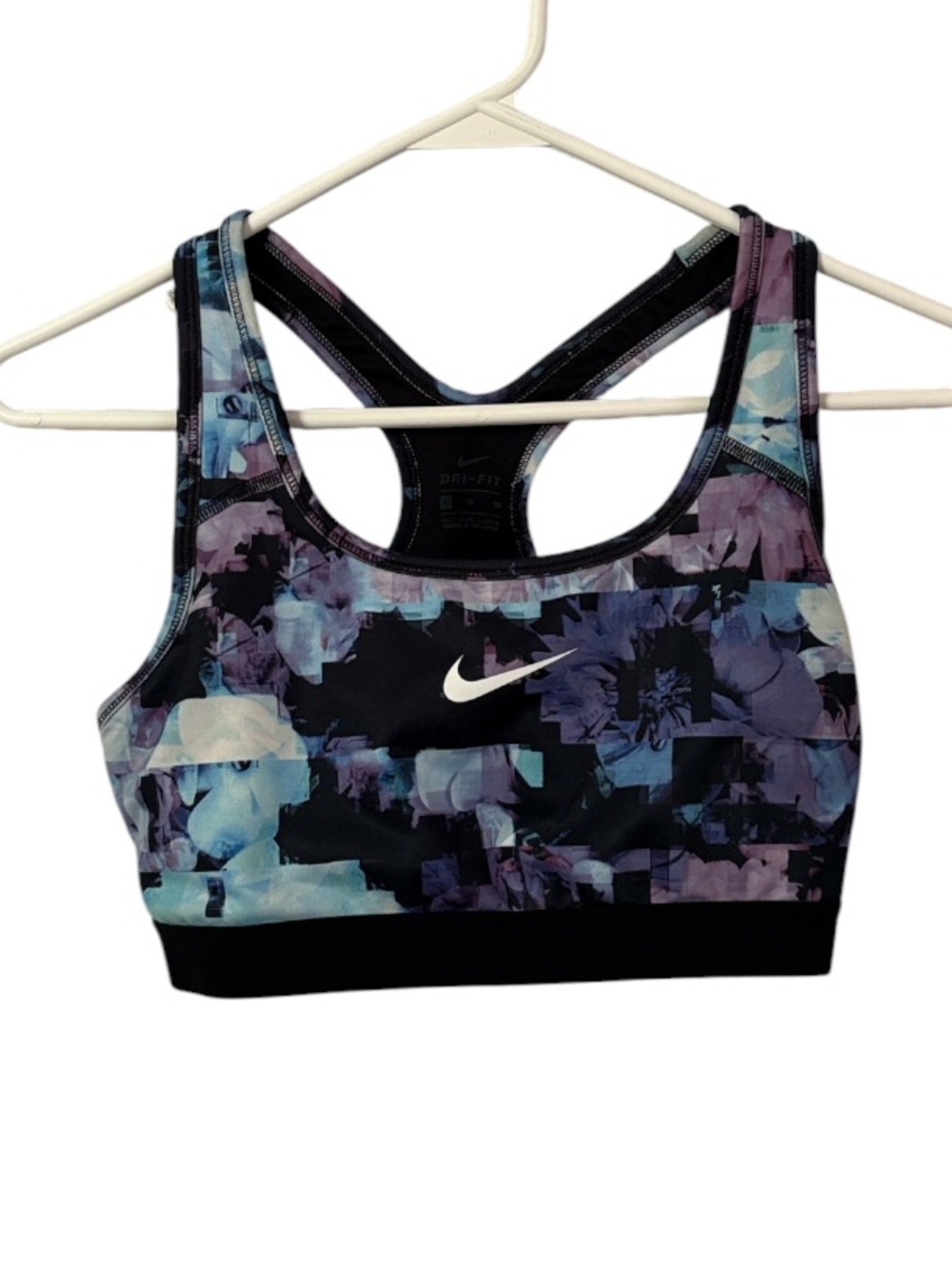 Nike Swoosh Black & Blue Floral Print Sports Bra
